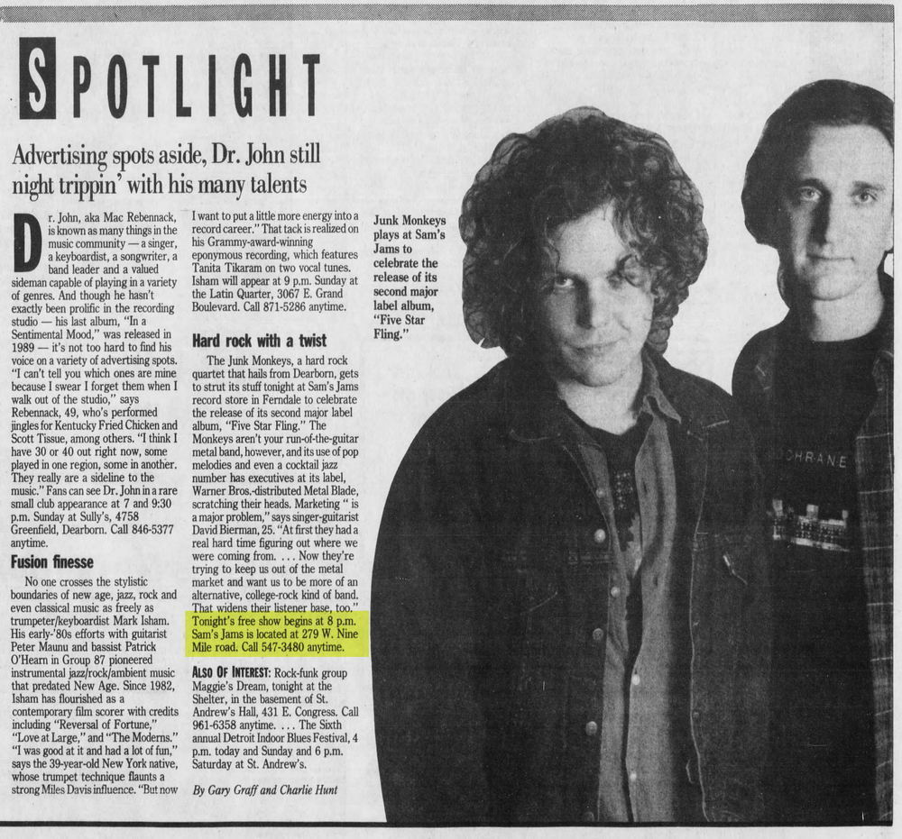 Sams Jams - March 1991 Free Junk Monkeys Show